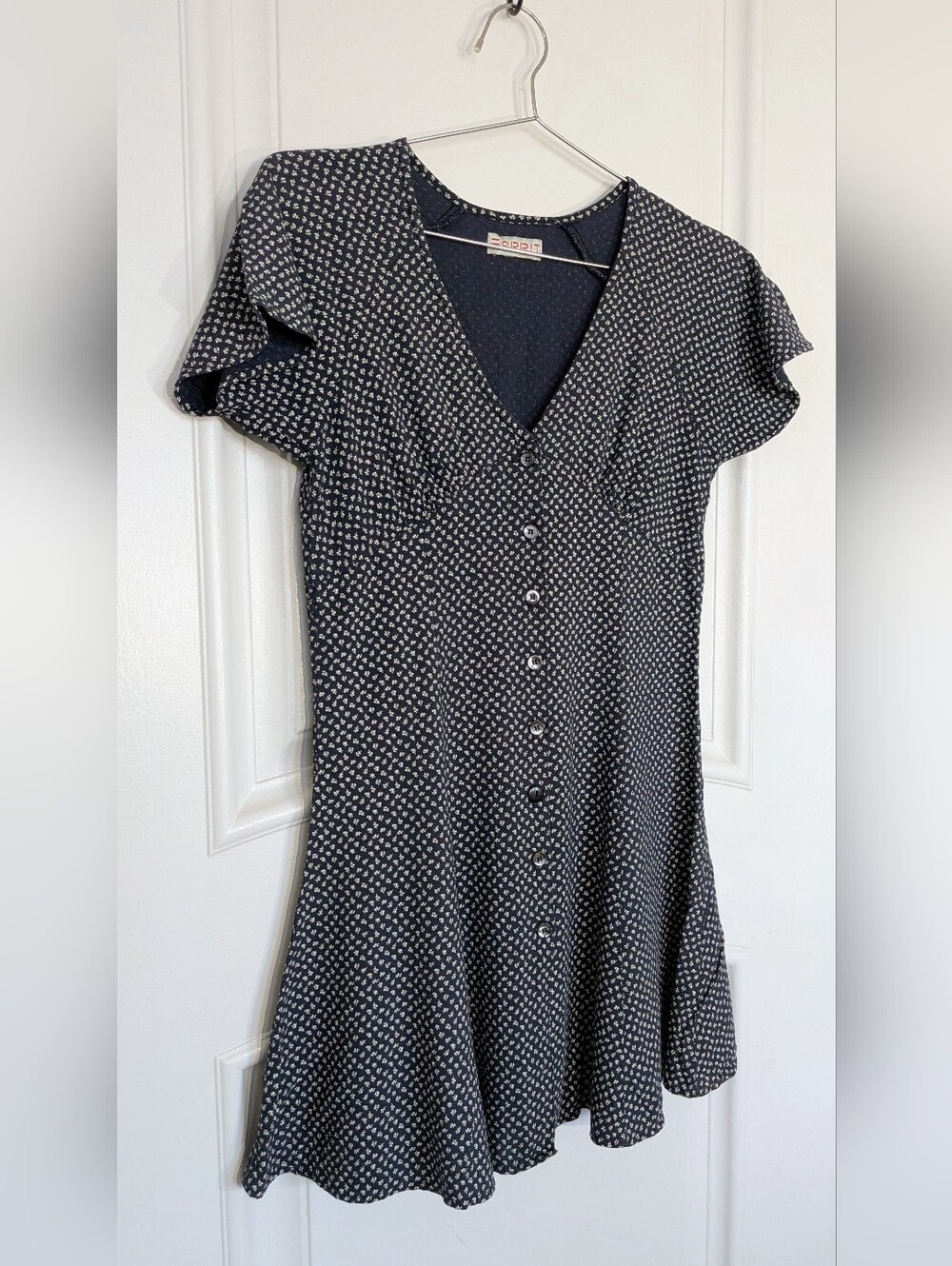 Vintage Esprit Baby Doll Dress Black and White Print Button Down Front Women XS
